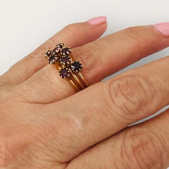 Vintage stackable gold plated ring size 6, amethyst crystals - Picture 4 of 8